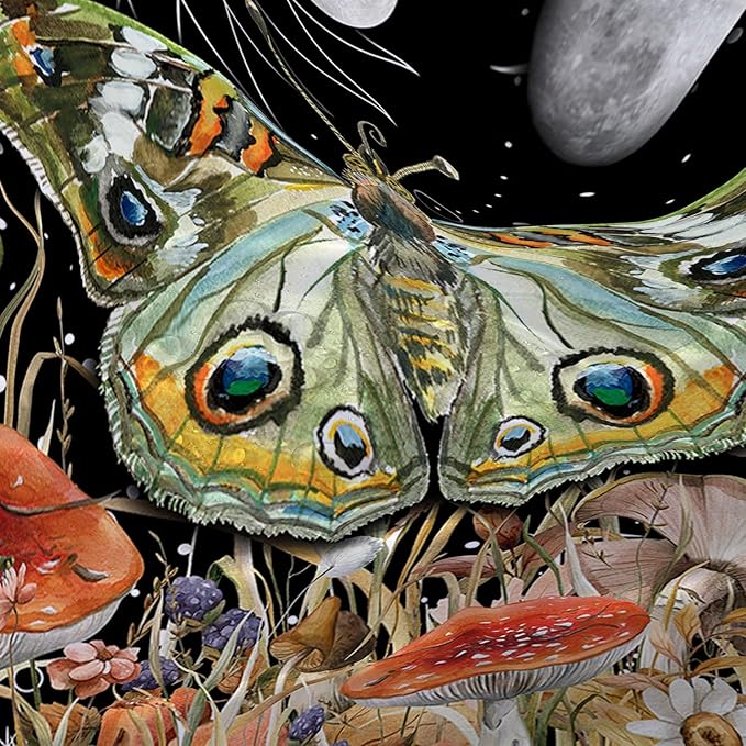 AILONEN Moth Shower Curtain,Sun and Moon Shower Curtain Set for Kids Girls Boys,Boho Natural Mushroom Plants Bath Curtain,Starry Night Bathroom Decor Shower Curtain with 12 Hooks,72" W*96" H