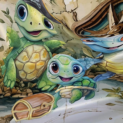 AILONEN Cartoon Sea Turtle Shower Curtain,Kawaii Turtle Bathroom Curtains for Kids,Girls,Nautical Compass Anchor Shower Curtains Set with Hooks for Bathroom,72" W*72" H