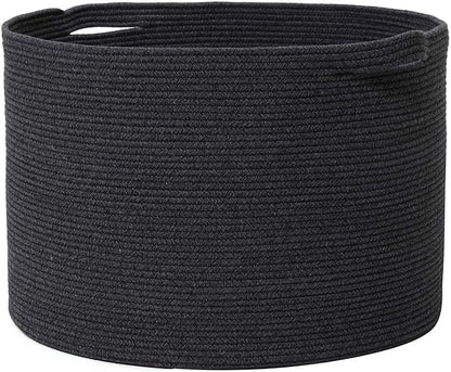 24" x 24" x 17" Max Size Large Cotton Rope Basket, Extra Large Storage Basket, Woven Laundry Hamper, Cloth Storage Bin, for Blankets Clothes Towels Pillows in Living Room, All Black Grey Mix