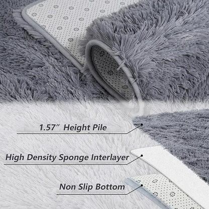 Indoor Door Mat,Soft Fluffy Bedroom Area Rug Plush Fuzzy Living Room Carpet Solid Faux Fur Nursery Room Floorcover Non Slip Non-Shed Small Throw Rugs for Dining Room Kitchen,Grey,2'7" x 4'11"