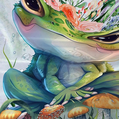 AILONEN Cute Frog Shower Curtain Cartoon Animal Wildlife Frog Cartoon Mushroom Minimalist Modern Art Retro Green Shower Curtain Bathroom Decor Curtains with 12 Hooks 72" W*72" H