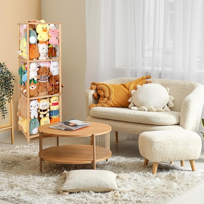 ACEPRUT Wood Stuffed Animal Storage Holder, Space Save Three Tier Vertical Large Stuffed Animal Zoo Organizer for Playroom Bedroom, Toy Storage Birthday Gifts for Kids