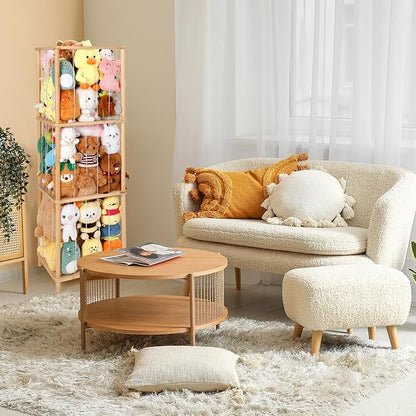 ACEPRUT Wood Stuffed Animal Storage Holder, Space Save Three Tier Vertical Large Stuffed Animal Zoo Organizer for Playroom Bedroom, Toy Storage Birthday Gifts for Kids