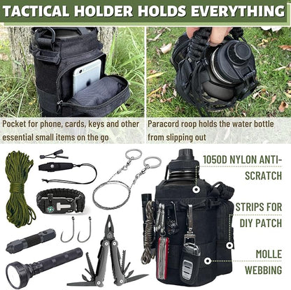 64 Oz Water Bottle with Sleeve - Half Gallon Big Insulated Water Jug with Strap Stainless Steel Gym Water Bottles for Men Sports Workout Hiking All Black