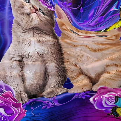 AILONEN 3D Cat Shower Curtain,Cute Kitten Shower Curtain Set for Kids Boys Girls,Cat Lovers Animal Shower Curtain for Bathroom,Rose with Butterfly Bath Curtain with Hooks,48" W*72" H