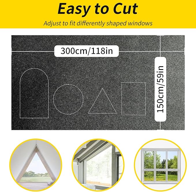 Portable 100% Blackout Shades - Easy Install, No Drill Curtains for Bedroom, Nursery, and Travel (Black, 59" x 118")