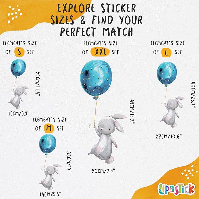 Hot Air Balloon Wall Decals for Kids by Lipastick – 87 pcs Cartoon Animals Wall Decals for Girls Boys Kids Baby - Animal Wall Stickers for Nursery Room Bedroom - Raccoon Fox Koala Panda M Size