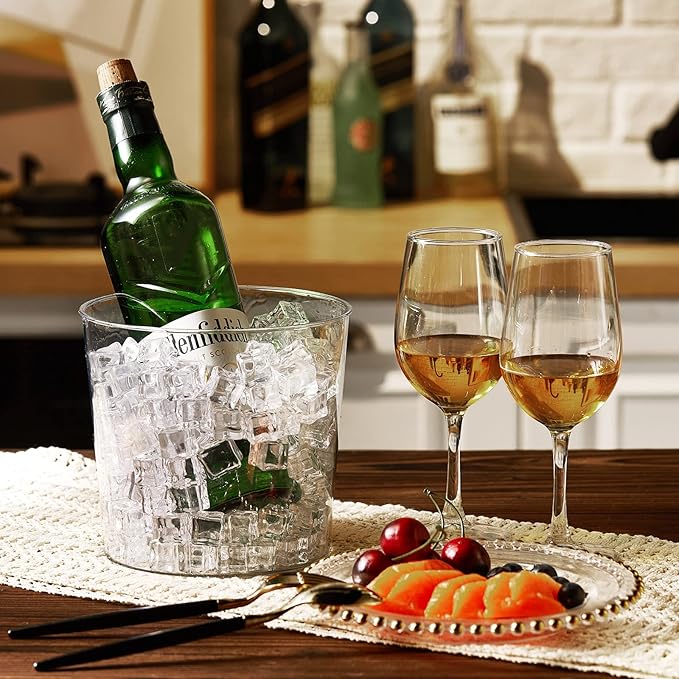 Plastic Ice Bucket Clear Flower Vases 6L Large Champagne Beer Buckets Classic Transparent Wine Chiller Tub Portable Wine Cooler Bucket Multipurpose Trash Can Wastebasket for Party Bar Kitchen (24 Pcs)