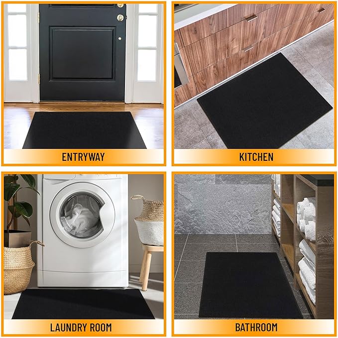 Machine Washable Modern Solid Design Non-Slip Rubberback 2x3 Traditional Area Rug for Entryway, Bedroom, Kitchen, Bathroom, 2'3" x 3', Black