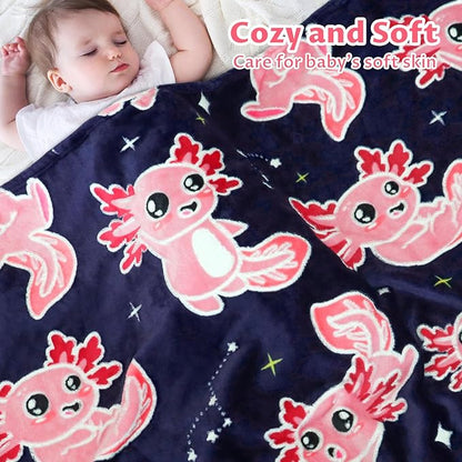 Axolotl Blanket Glow in The Dark Blanket Pink Axolotl Plush Cute Blanket for Girls Axolotl Gifts Birthday Decorations 40"x50"