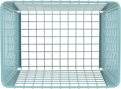Spectrum Diversified Macklin, Stamped Steel & Wire Basket for Closet & Cubby Storage Vintage-Inspired Design with Customizable Label Plate, Medium, Teal, 1 Count (Pack of 1)