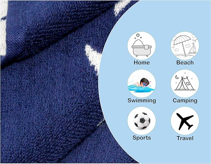 6 Piece Towel Set - Bath Time Shark Attack- 2 Bath Towels, 2 Hand Towels, 2 Washcloths in Bonus Tote Bag- 100% Cotton Jacquard Soft Absorbent Quick Dry Pool Beach Towel Gift - Navy Blue