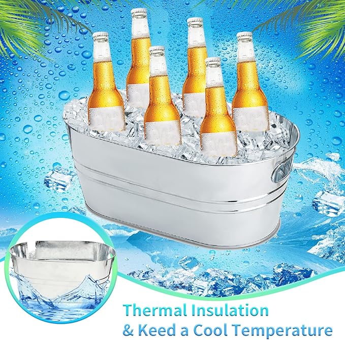 3Pcs Ice Buckets for Parties, 4 Gallon Small Metal Bucket Galvanized Ice Tub Stainless Steel Beverage Drink Buckets Bulk with 2Pcs Ice Scoops, Each for 5-6 Bottles of Beer Wine Champagne