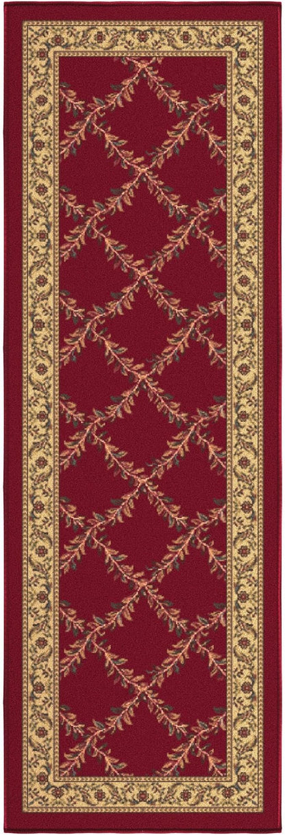 Machine Washable Trellis Design Non-Slip Rubberback 2x5 Modern Runner Rug for Hallway, Kitchen, Living Room, Bedroom, Entryway, 20" x 59", Red Trellis