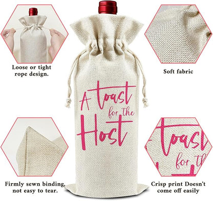 A Toast For The Host - Gifts for Hostess Wine Bags, 1 PC Reusable Drawstring Burlap Wine Bottle Bags, Appreciation Gifts for Women Ladies, Wine Gift Bag Wine Accessories -29