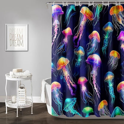 AILONEN Colorful Jellyfish Shower Curtain,Beautiful Jellyfish Bath Curtain Set for Kids Girls,Coastal Animal Fabric Shower Curtains for Bathroom, 72" W*84" H