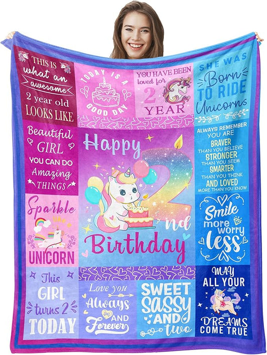 2 Year Old Girl Birthday Gift Blanket, Gifts For 2 Year Old Girls, 2 Year Old Girl Gifts, Two Year Old Girl Birthday Gifts, 2nd Birthday Decorations Girl Gifts, Two Year Old Girl Gifts 50"X40"