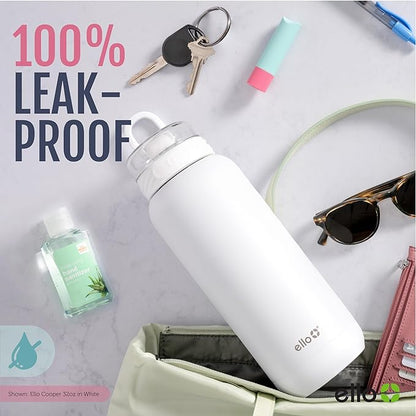 Ello Cooper 18oz Stainless Steel Water Bottle with Straw and Carry Handle, Double Walled and Vacuum Insulated Metal, Leak Proof Locking Lid with Soft Silicone Spout, Reusable, BPA Free, Cashmere Pink