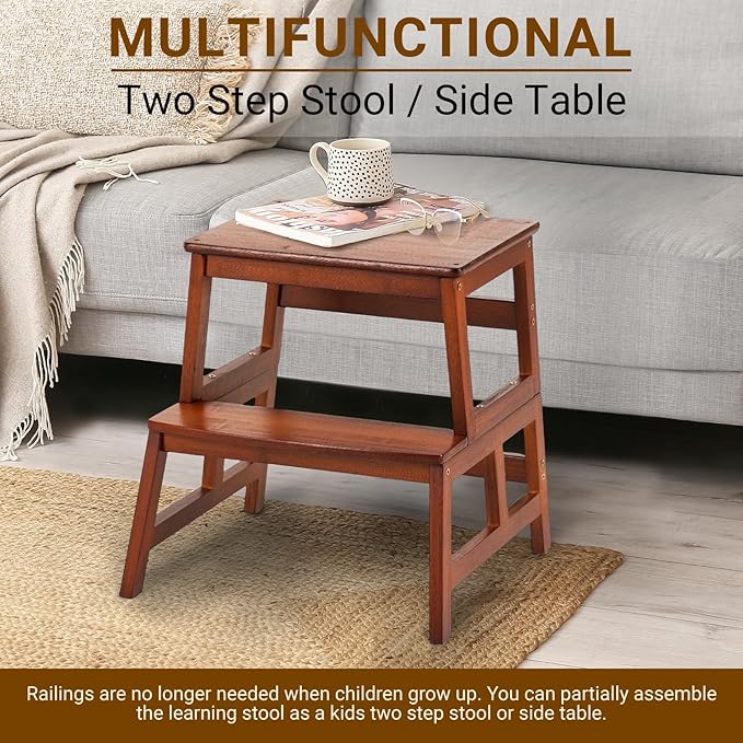 COSYLAND Kids Kitchen Step Stool, Toddler Standing Tower with CPC & FSC Certification, Removable Anti-Drop Railing Safety Rail Enjoys Unique Patented Design A Anti-tip Stable Structure Red Brown