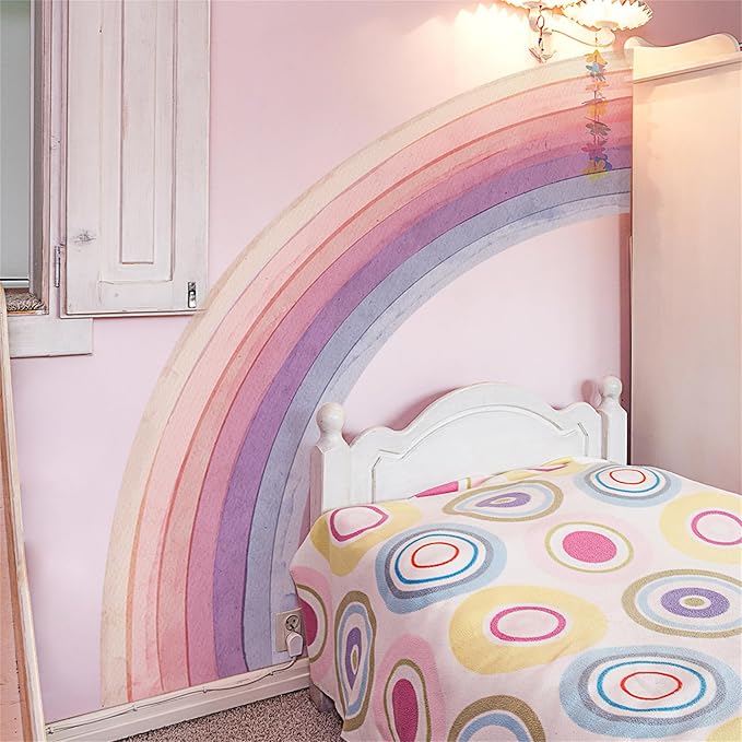 Waterproof Removable Vinyl Huge Rainbow Wall Decal Sticker for Nursery Kidsroom School Classroom Livingroom Bedroom Bathroom Decorations Art Kids Graduation Boho Cute Decals
