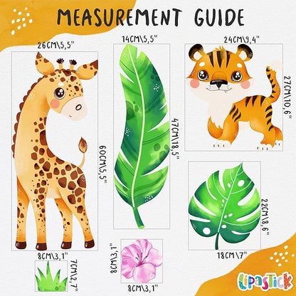 Large Jungle Animal Wall Decals for Kids by Lipastick - 143 pcs Animal Wall Stickers for Kids Baby Girl Boy Room - Creative Nursery Vinyl Wall Decal - Elephant Giraffe Crocodile Parrot Koala L Size