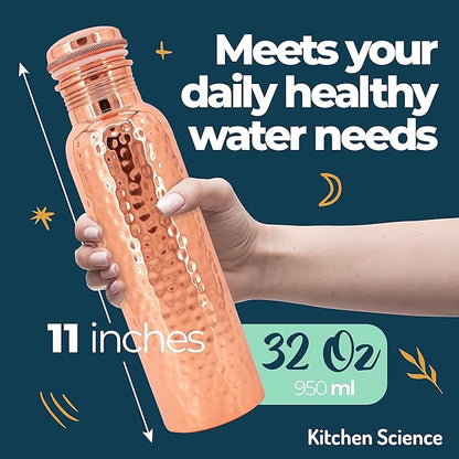 Copper Water Bottle (34oz/1000 ml) w/Copper Tumbler, Carrying Bag & Deco Sleeve | Pure Copper Bottle for Drinking Water | Lab-Tested, Leak-Proof | Authentic Ayurvedic Copper Bottle