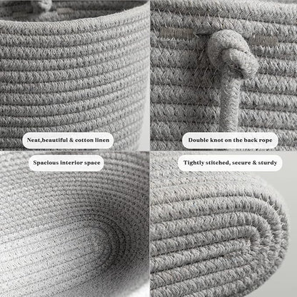 TeoKJ 2 Tier Over the Door Organizer, Wall-Mounted Storage Hanging Basket, Decorative Cotton Rope Hanging Baskets, Gray