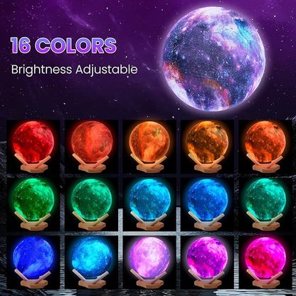 Moon Lamp Galaxy Lamp Kids Night Light 7.8 Inch 16 Colors LED 3D Star Moon Light with Wooden Stand Remote Control Touch Tap Controller USB Rechargeable Gift for Baby Children Girls Boys