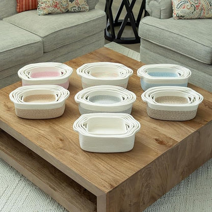 OrganiHaus Set of 5 White Rectangle Bathroom Storage Baskets for Organizing, Small Woven Baskets for Storage Baskets for Bathroom, Nursery Storage Basket for Baby Nursery Organization, Cute Bins