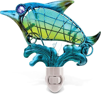 CoTa Global Dolphin Night Light – Wall Plug in Night Light with Switch, Hand Made Metal & Glass Nightlight for Bathroom, Nursery, Hallway, Kitchen, & Bedroom – 5 Inches