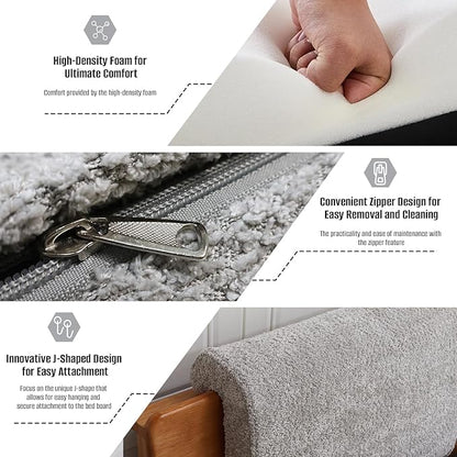 2PCS Dorm Bed Hanging Headboard Pillow with Removable Berber Fleece Cover, Upholstery Reading Cushions for Bedroom (Grey)