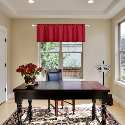 Red Valance for Windows 72x18 Inch Solid Thermal Insulated Blackout Rod Pocket Kitchen Short Curtain Toppers Valance for Bathroom Living Room 1 Panel
