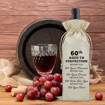 60th Birthday Gifts Wine Bag 60 Year Old Birthday Gifts for Mom Dad Happy 60th Anniversary Decorations Wine Bottle Storage Bag Birthday Gifts for Sister Turning 60 Wine Bottle Decoration Bag