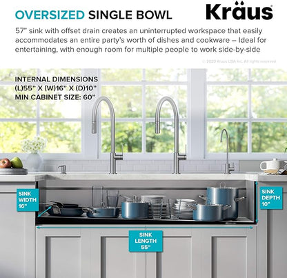 Kraus KWU210-57 Kore 2-Tier Workstation Undermount 16 Gauge Stainless Steel Single Bowl Kitchen Sink with 10 Piece Chef’s Kit of Accessories, 57 inch