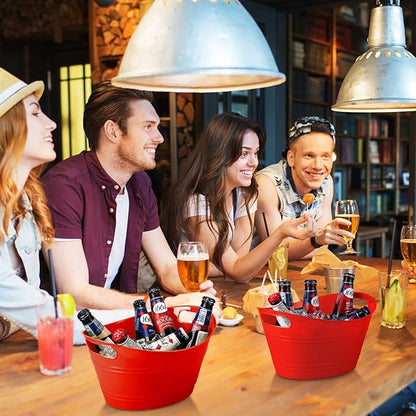 6 Pieces Ice Buckets Bulk, Plastic Ice Buckets with Handles, Oval Storage Tub, Large Capacity Ice Drink Bucket for Party Bar Wine Beer Champagne Beverage Bottle Cooler (Red,4.5 Liter)