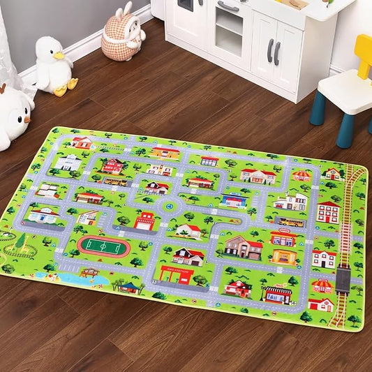 Kids Playroom Rug Car Rug Learning Carpet Educational City Roads Carpet for Playing with Cars Kids Playmat for Baby Kids Playroom Non Slip Play Mat Toddler Playmat Rug, 3x5 ft, Grey Streets