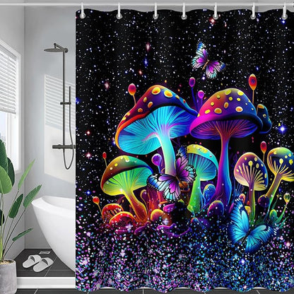 AILONEN Mushroom Shower Curtain for Boys Girls, Cartoon Mushroom Bath Curtain 72" W*84" H Colorful Sky Starry Bathroom Curtain Polyester Waterproof Plant Fungus Bathroom Curtain with 12 Hooks