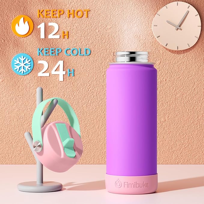 Fimibuke Kids Insulated Water Bottle - 18oz BPA-FREE 18/8 Stainless Steel Kids Cup with Straw Travel Tumbler Leak Proof Double Wall Vacuum Toddler Water Bottle for School Boys Girls (1 Pack, Candy)