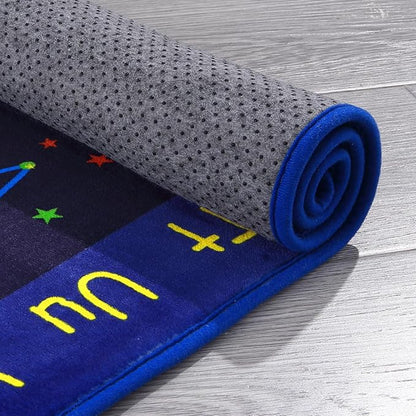 Kids Rug 4x4 Round Rug Solar System Pattern Nursery Rug Baby Soft Area Rug Non Shedding Carpet for Babyroom Play Room Non Slip Educational Rug Galaxy Outer Space Playmat, Blue Round 4'x4'