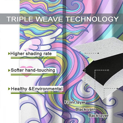 Kids Unicorn Curtains Purple Cartoon Rainbow Cartoon Room Blackout Curtains Boys Girls Baby Room Decor Curtains Living Room Decor 72x63 Inch 2 Panels