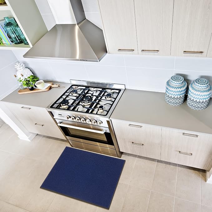 Machine Washable Modern Solid Design Non-Slip Rubberback 2x5/2x3 2PCS Set Traditional Runner Rug/Area Rug for Hallway, Kitchen, Entryway, Bathroom, 2 Piece Set - 20" x 59" / 2'3" x 3', Navy