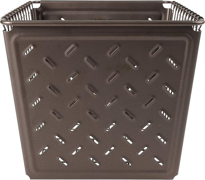 Tovolo Macklin, Stamped Steel & Wire Basket for Closet & Cubby Storage Vintage-Inspired Design with Customizable Label Plate, Medium, Bronze