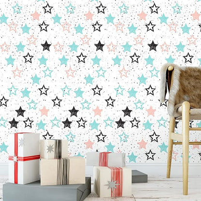 Amaonm Removable 15.8 x 98.4inch Wall Decals DIY Wallpaper Wall Stickers Murals Decor for Kids Babys Girls Bedroom Teens Nursery Living Room Door Desk Decoration (Star)