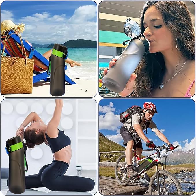 Air Water Bottle,750ML Scent Water Cup with 3 Flavour Pods,Leak Proof Sports Water Cup with Straw Suitable for Outdoor Sports,Gifts From Friends, Birthday Gifts (New Blackgreen + 3pods)