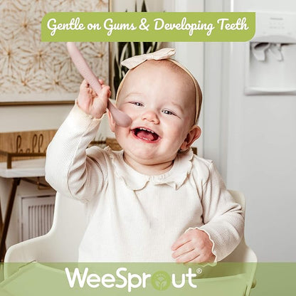 WeeSprout Silicone Baby Spoons - First Stage Infant Feeding Utensils With Soft-Tip, Bendable Kitchenware for Parent & Self-Feeding, Ultra-Durable, Dishwasher Safe, Travel Case, Set of 3