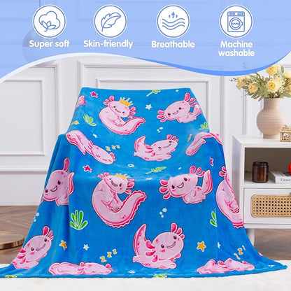 Axolotl Gifts Toys for Girls Kids - Axolotl Blanket Glow in The Dark for Toddler Bedroom Decor Axolotl Gifts Toys for Kid 3 4 5 6 7 8 9 10 11 12