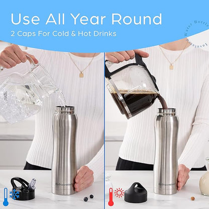 Insulated Stainless Steel Metal Water Bottle with Straw Lid - Vacuum Insulated Water Bottles, Keeps Hot and Cold - Sports Canteen Bottle