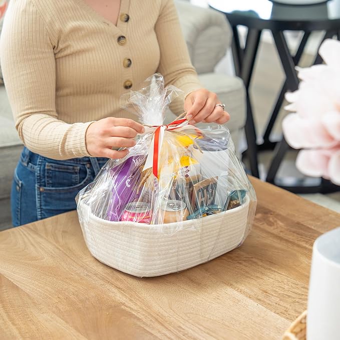 OrganiHaus Set of 5 White Rectangle Bathroom Storage Baskets for Organizing, Small Woven Baskets for Storage Baskets for Bathroom, Nursery Storage Basket for Baby Nursery Organization, Cute Bins