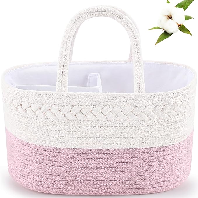 ABenkle Baby Diaper Caddy, Nursery Storage Bin and Car Organizer for Diapers Wipes, Cotton Rope Basket Changing Table Caddy