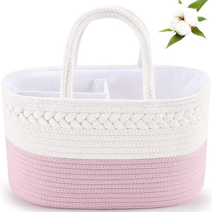 ABenkle Baby Diaper Caddy, Nursery Storage Bin and Car Organizer for Diapers Wipes, Cotton Rope Basket Changing Table Caddy